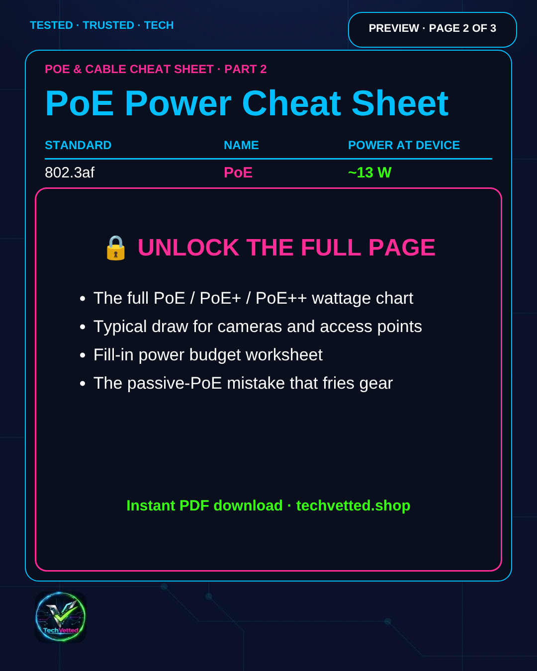 Preview of page 2: PoE Power Cheat Sheet