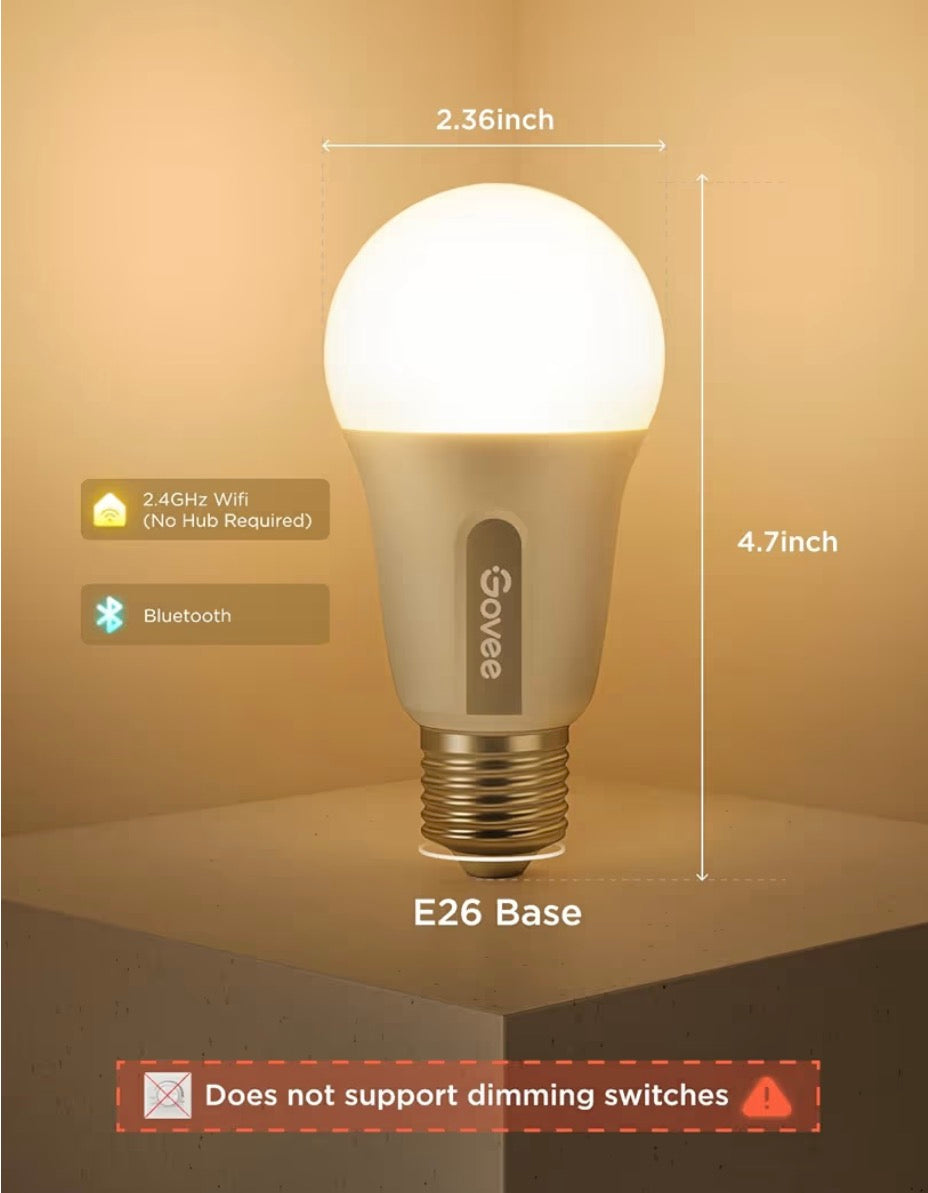 Govee Smart Light Bulbs (4-Pack, Color Changing, WiFi + Bluetooth)