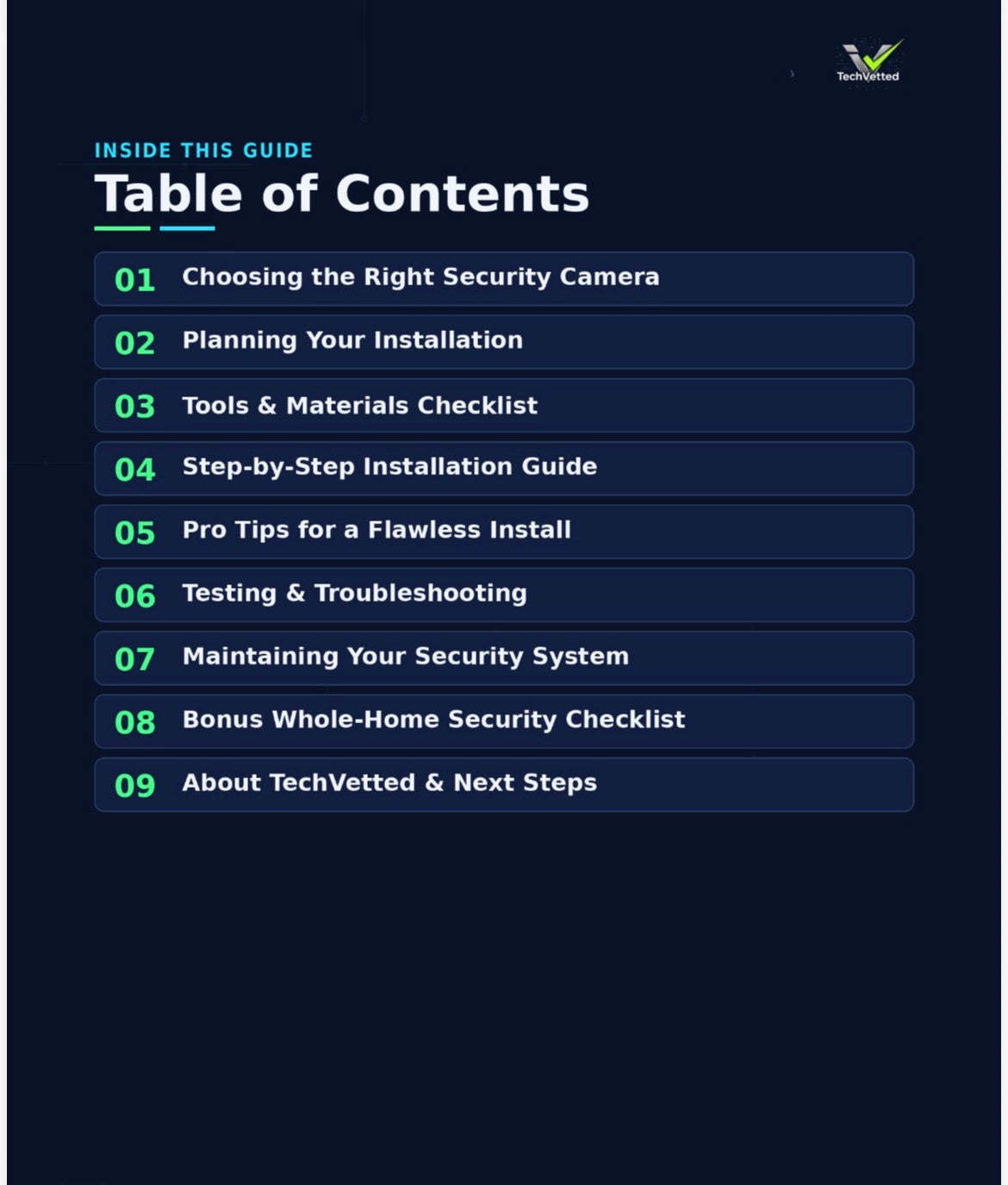 Table of contents preview - DIY Security Camera Installation guide